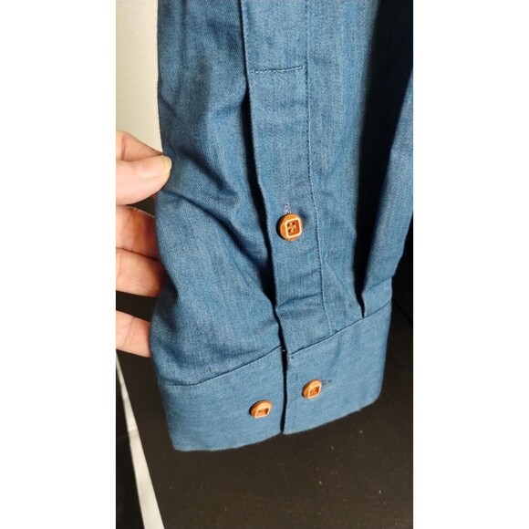 Coofandy Men's Button-up Shirt Size XL  Chambray Blue Check Contrast Cuff - Picture 3 of 10